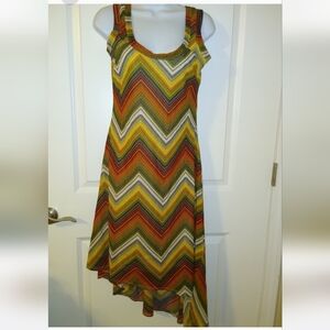 L NEW Boutique Sharagano Chevron Multicolor BOHO Dress Made in USA Lady's 4